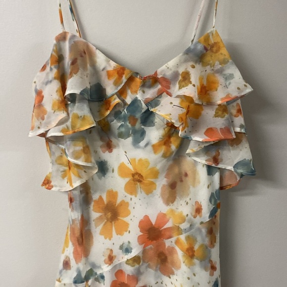 ANTHROPOLOGIE ASYMMETRICAL HEM FLORAL WATER COLOR SPAGHETTI STRAP DRESS XS - Picture 8 of 16